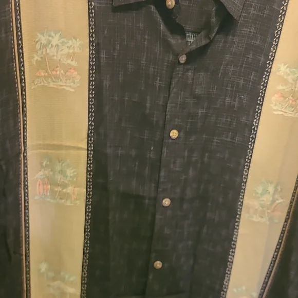 Campia Men’s XL Black Tan Panel Button Up Shirt Resort Style - Picture 3 of 7